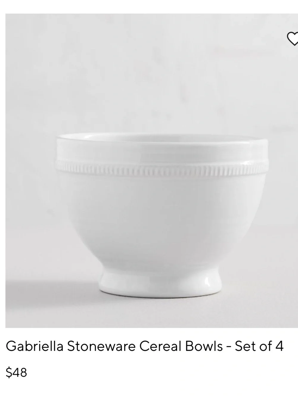 Pottery Barn White Gabriella Stoneware Cereal Bowl
